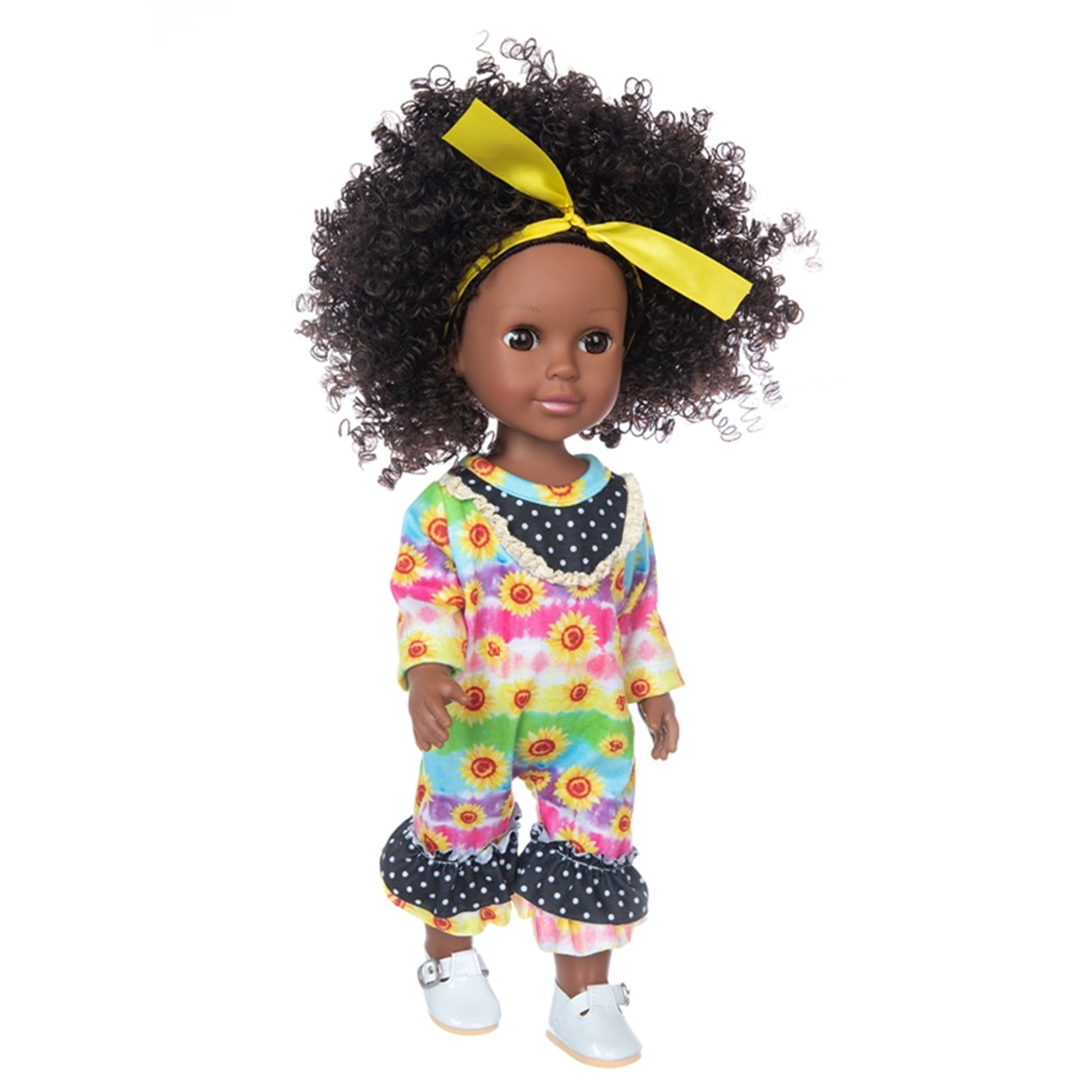 Muñeca Bebé Renacida Negra 14 Pulgadas | Realista Con Movimiento | Juguete Niñas Niños | Falda Flores Naranja Y Amarilla