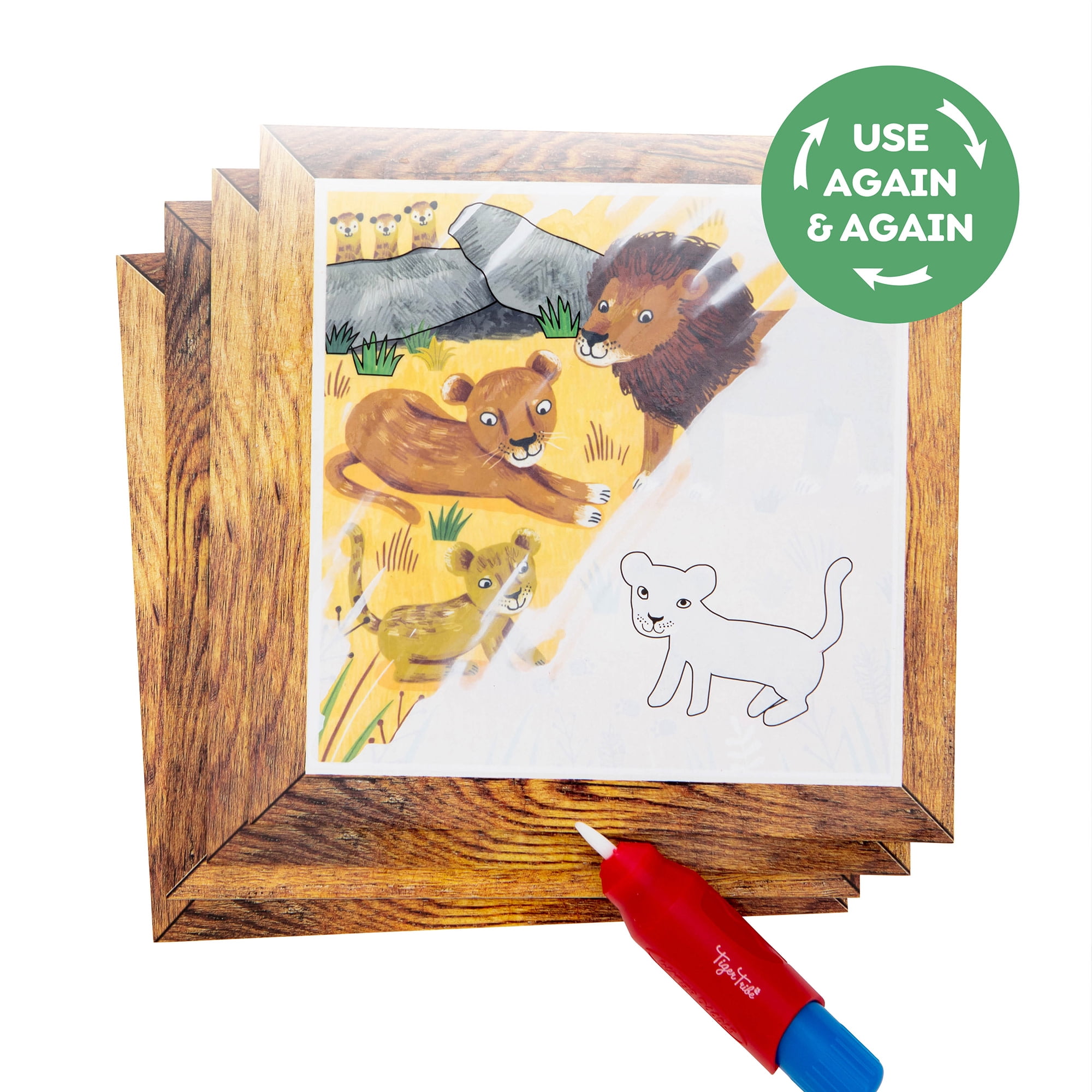 Tiger Tribe: Magic Water Painting World - Safari Adventures - 4 Reusable Cards, Animal Scene Reveal, Mess-Free Coloring, Seek-Find Activities, Kids 1+