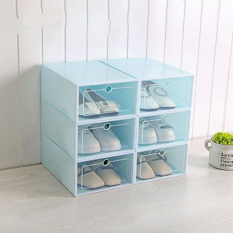 Balems Shoe Box Set Foldable Storage Plastic Clear Home Organizer Shoe Rack Stack Display Storage Organizer Single Box, Size: Large, Blue