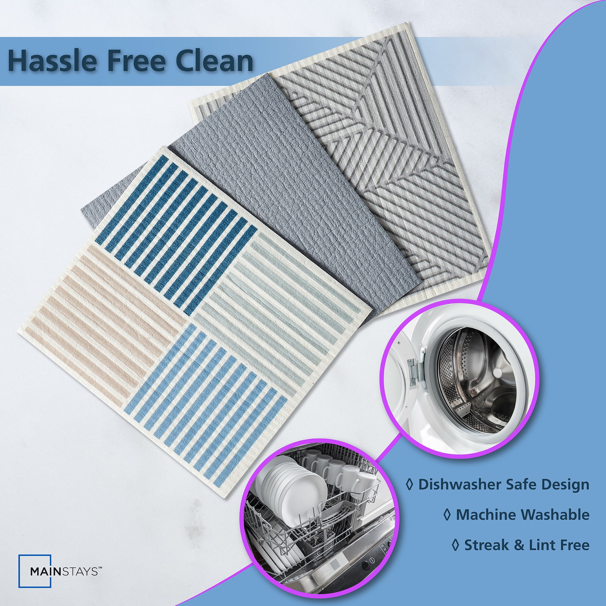 Mainstays Reusable Kitchen Dish Cloth Towels, Grey Multi (3 Pack)
