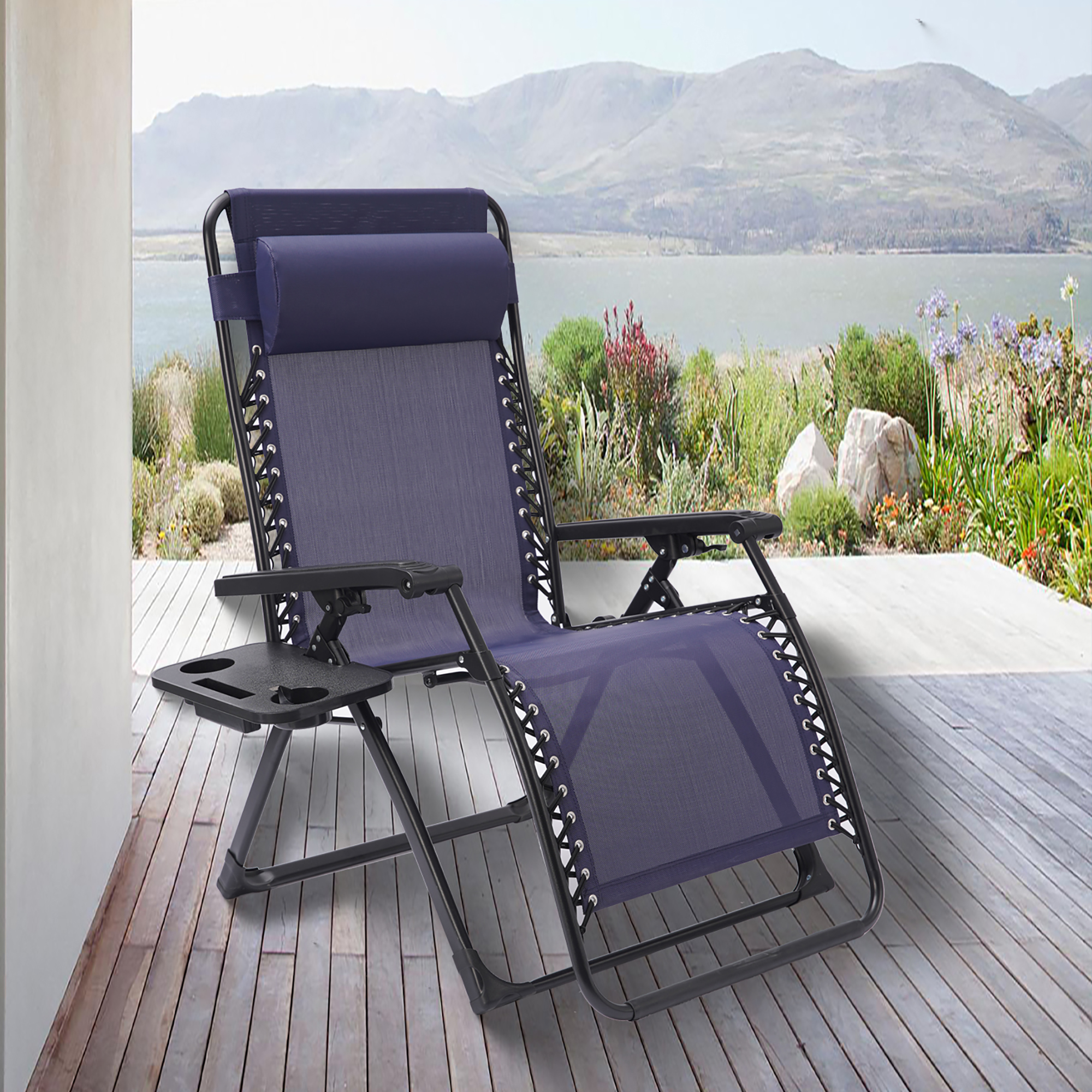 Adjustable Zero Gravity Lounge Chair Recliners, Single Zero Gravity Lounge Folding Chair with Cup Holder and Backrest Pillow fo Yard Porch, Black - image 1 of 8