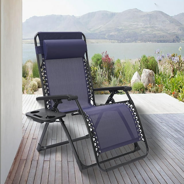 Adjustable Zero Gravity Lounge Chair Recliners, Single Zero Gravity Lounge Folding Chair with Cup Holder and Backrest Pillow fo Yard Porch, Black
