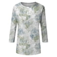 thumbnail image 4 of WTOBBY Women's Retro Style 3/4 Sleeve Round Collar Printed Blouse with Floral Design, Ladies Casual Top for Retro Look, Comfortable T-Shirt for Everyday Fashion,Light Green M, 4 of 7