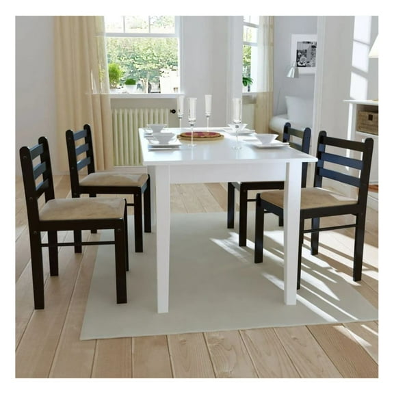 Dining Chairs Set of 4 Brown Rubberwood Kitchen Chairs Padded Seat Rustic Style Home Office