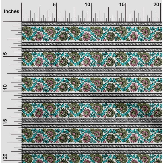 oneOone Cotton Poplin Fabric Leaves & Floral Block Printed Fabric 1 Yard 56 Inch Wide