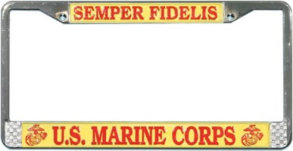 Chrome Auto License Plate Metal Tag Frame /"Made in USA/" SEMPER FI U.S.M.C