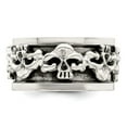 thumbnail image 4 of Auriga Fine Jewelry 925 Sterling Silver Polished Spinning Center Antiqued Skull Ring Size 9 for Men, 4 of 5