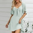 thumbnail image 2 of Siilsaa Womens Dresses 2024 Spring Summer Deep V Neck Elegant Bow tie Mini Dress Mint Green,M, 2 of 5