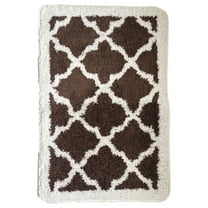 Ridgewood Collection Bath Rug Set, 2 Brown Lattice Non-Skid Microfiber Bath Mats