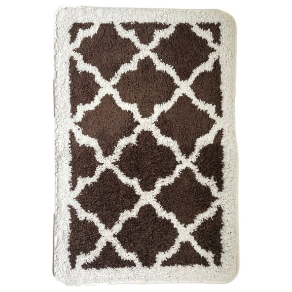 Ridgewood Collection Bath Rug Set, 2 Brown Lattice Non-Skid Microfiber Bath Mats