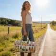 thumbnail image 4 of Boho Retro Camper Canvas Duffel Bag, 3D Embroidered Quilted Weekender, Large Capacity Travel Tote for Unisex Camping, Gym & Road Trips, 4 of 8