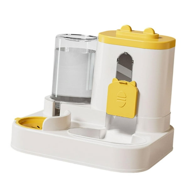 Comedero y bebedero automático para mascotas, dispensador de comida y agua 2 en 1 para gatos, cachorros, gatitos, gatos y perros pequeños y medianos. Amarillo