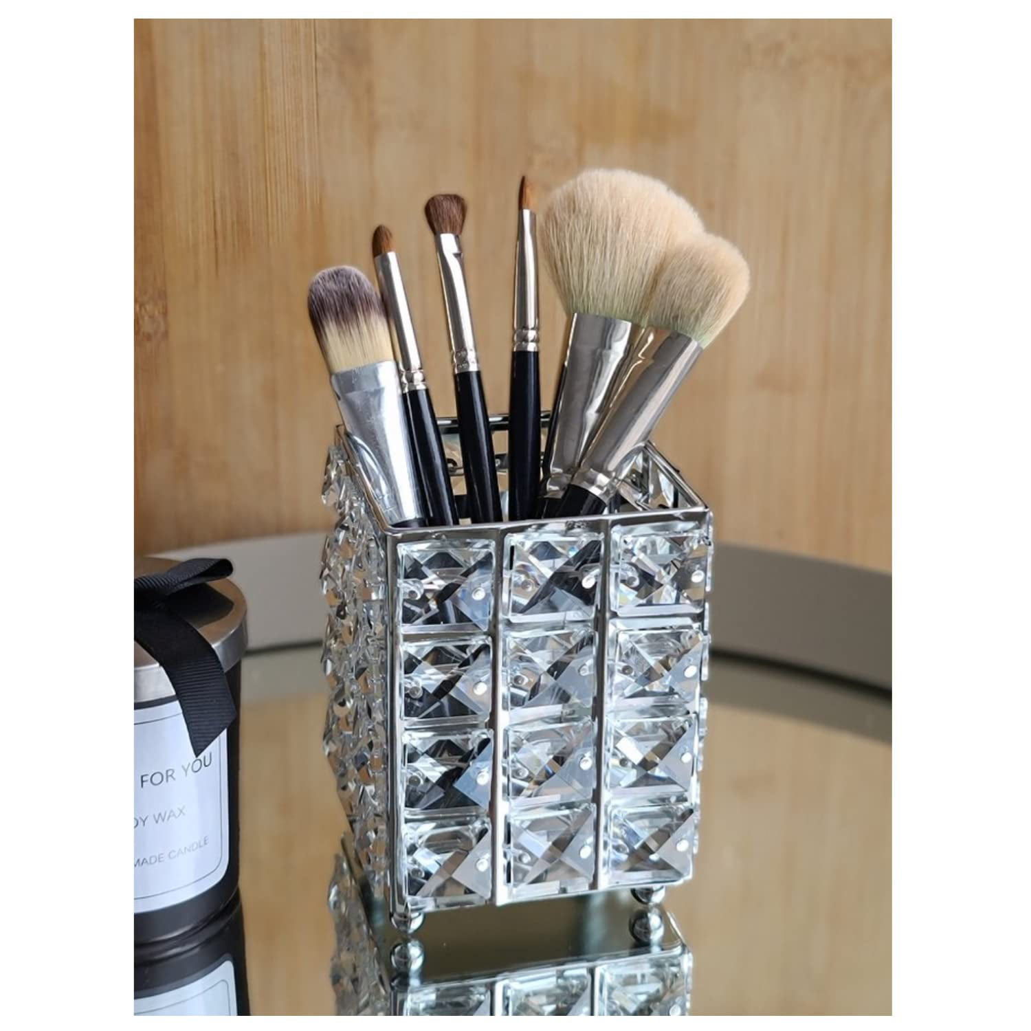 Crystal Storage Box Makeup Organizer Nail Brush Holder - SILVER