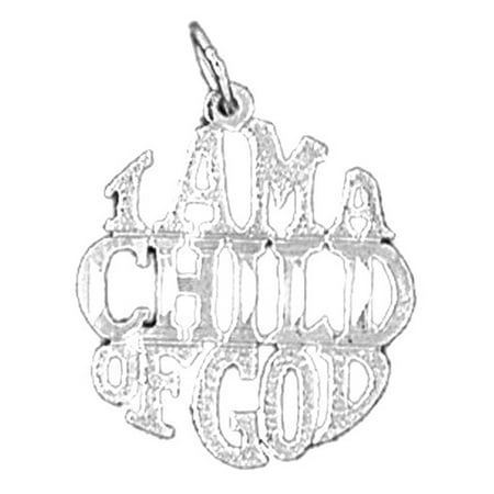 18K White Gold I Am A Child Of God Saying Pendant - 24 mm