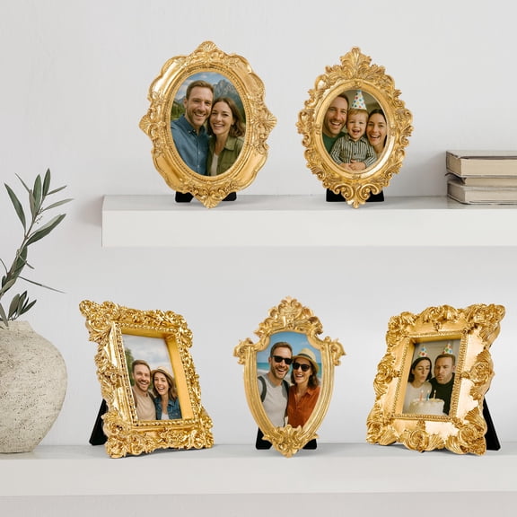 97 Decor Small Gold Picture Frames Set - 5 Pcs Vintage Mini Picture Frames Gold