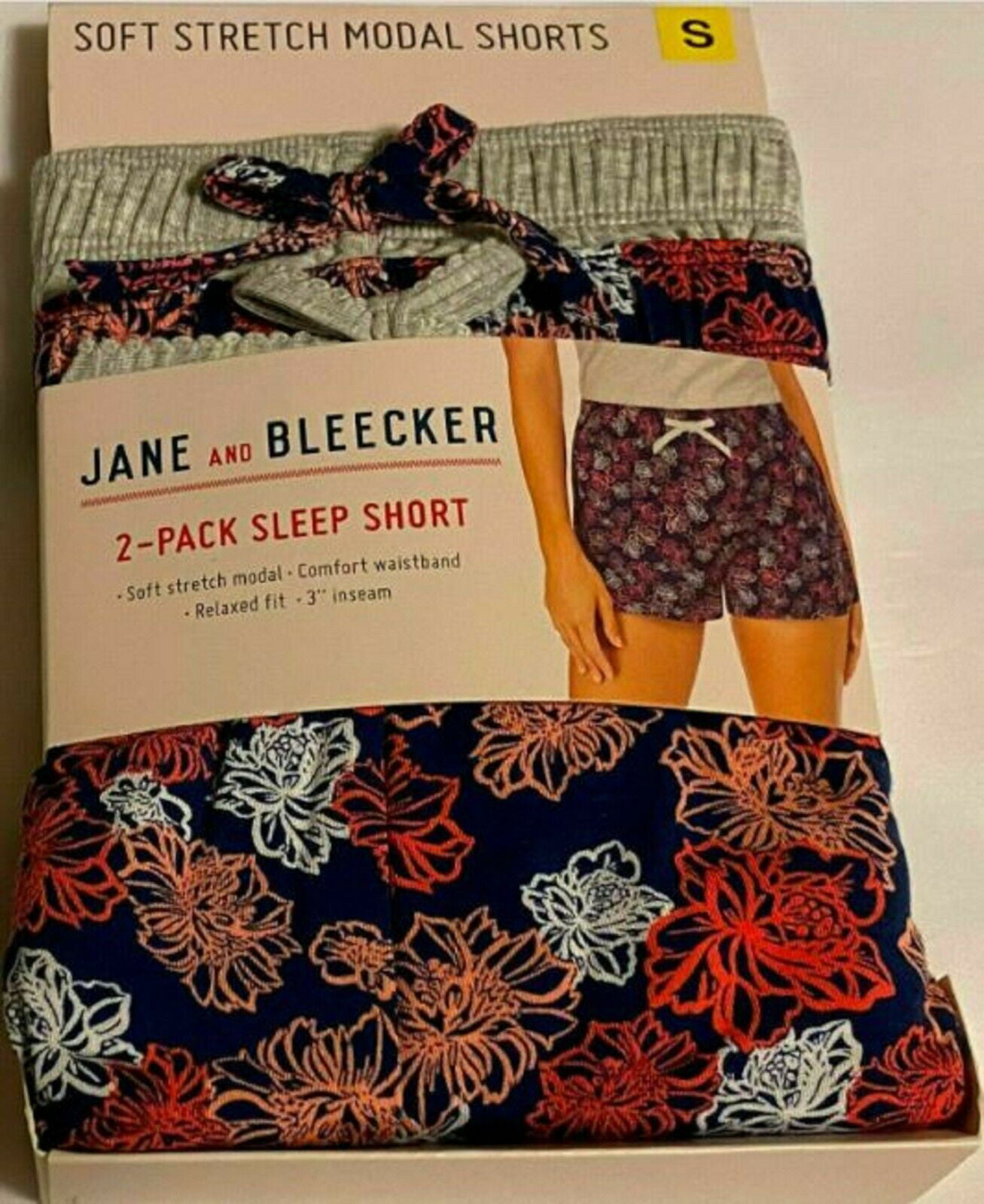 NEW!! Jane and Bleecker Women's 2-Pack Sleep Shorts Plum/Navy Stripe & Small