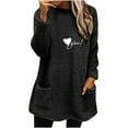 thumbnail image 2 of Costumes d'Halloween pour Femmes Col Rond et Hiver Ample Imprimé Poche Blouse Chaude Manches Longues Hauts Femmes en Liquidation, 2 of 4