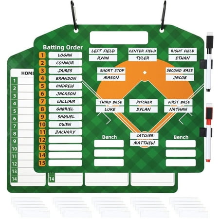 Adsorptive Baseball Lineup Board, 12.6 x 11 Inches Double-Sided Baseball Lineup Board with 30 Adsorptive Strip Blanks & 2 Pens, Portable Softball Layout Strategy Board for Batting