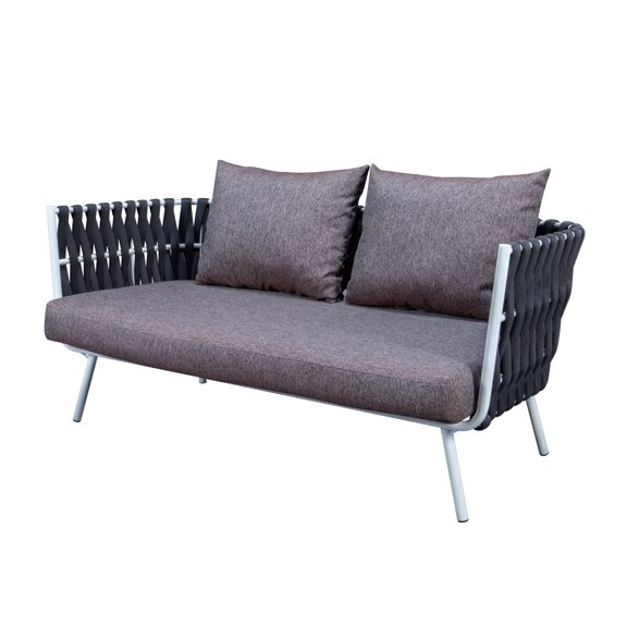 LeisureMod Spencer Modern Outdoor Black Rope Frame Loveseat With Cushions