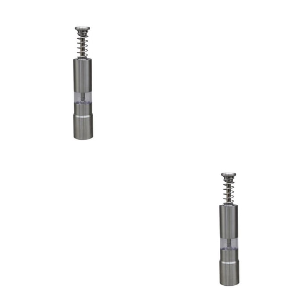 Inteprter Pulgar botón pulsador molinillo de pimienta acero inoxidable sal especias molino prensa herramienta de molienda resorte externo desembolso de primavera y plata 2piezas Inteprter CBP104977