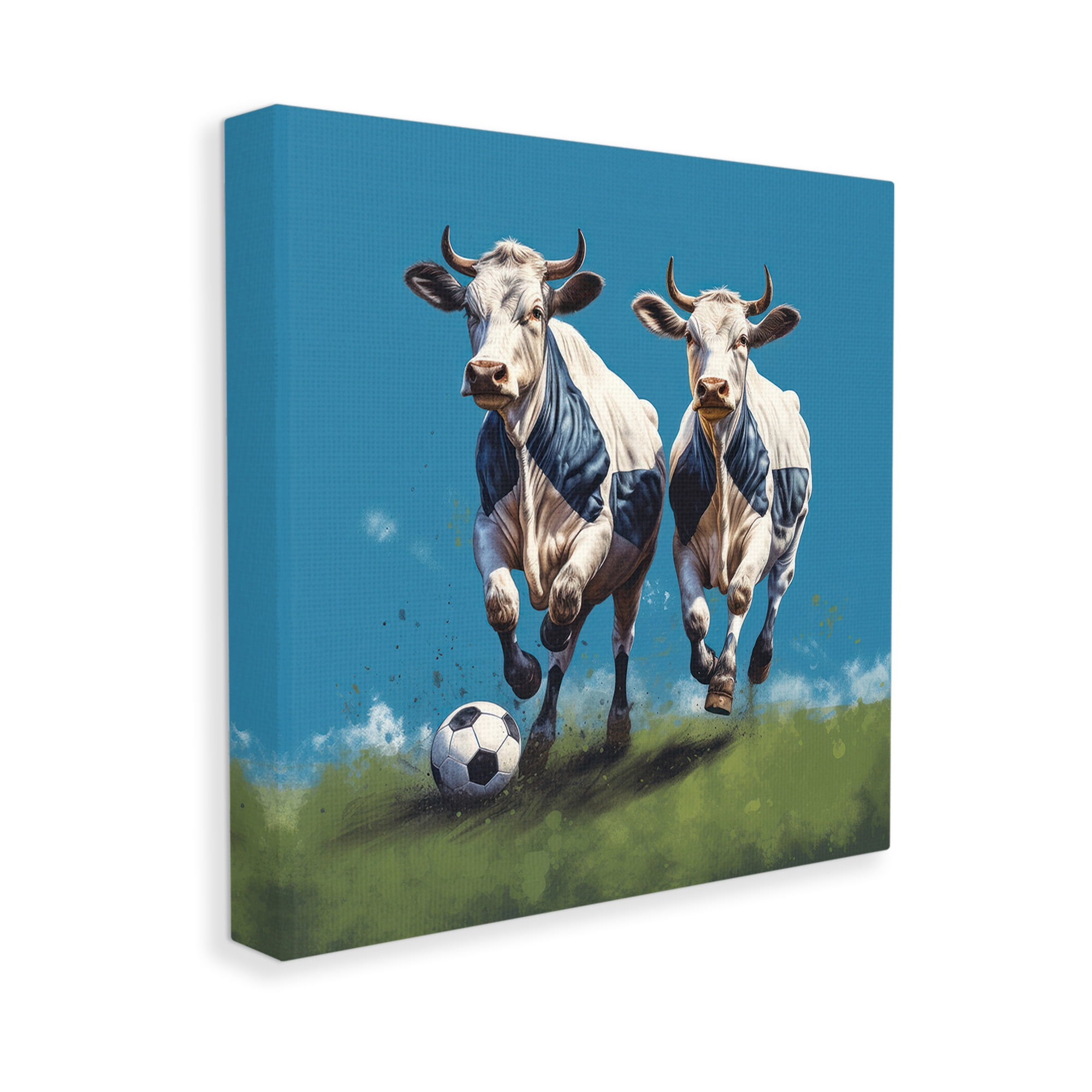 Stupell Industries Cows Playing Soccer Animals & Insects Painting Gallery Wrapped Canvas Art Print Wall Art, 24 x 24