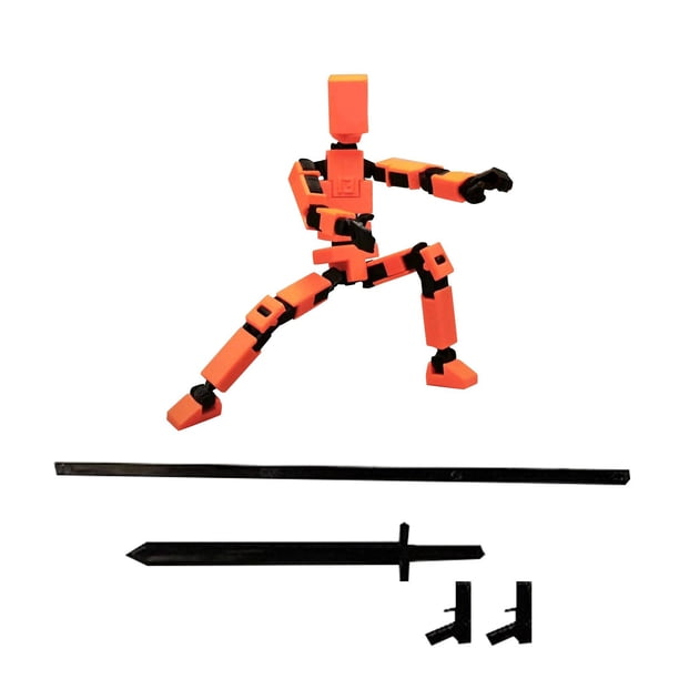 Titan 13 Action Figure, T13 Action Figure Robot, Stikbot Toys with Weapon Accessories, 3D Printed Action Figures Toys, Multi-jointed Movable Stick Bots Articulated Robot, Bot Figures (Saffron)