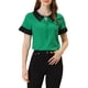 thumbnail image 1 of INSPIRAR CHIC Blusas de Manga Corta con Cuello de Muñeca en Contraste y Lunares M Verde, 1 of 5