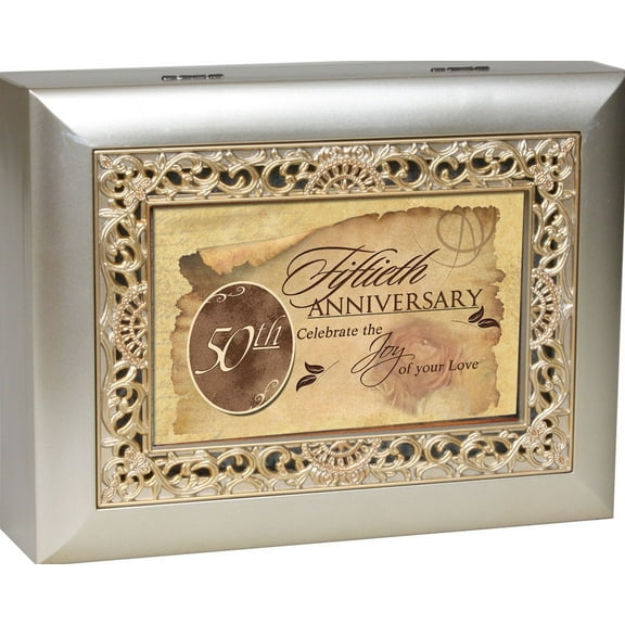 Cottage Garden 50th Anniversary Silvertone Gold Inlay Jewelry Music Box Plays Unchained Melody