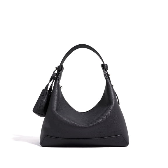 Genuine Cowhide Women Hobo Shoulder Bag, Black Leather Crossbody Casual Handbag