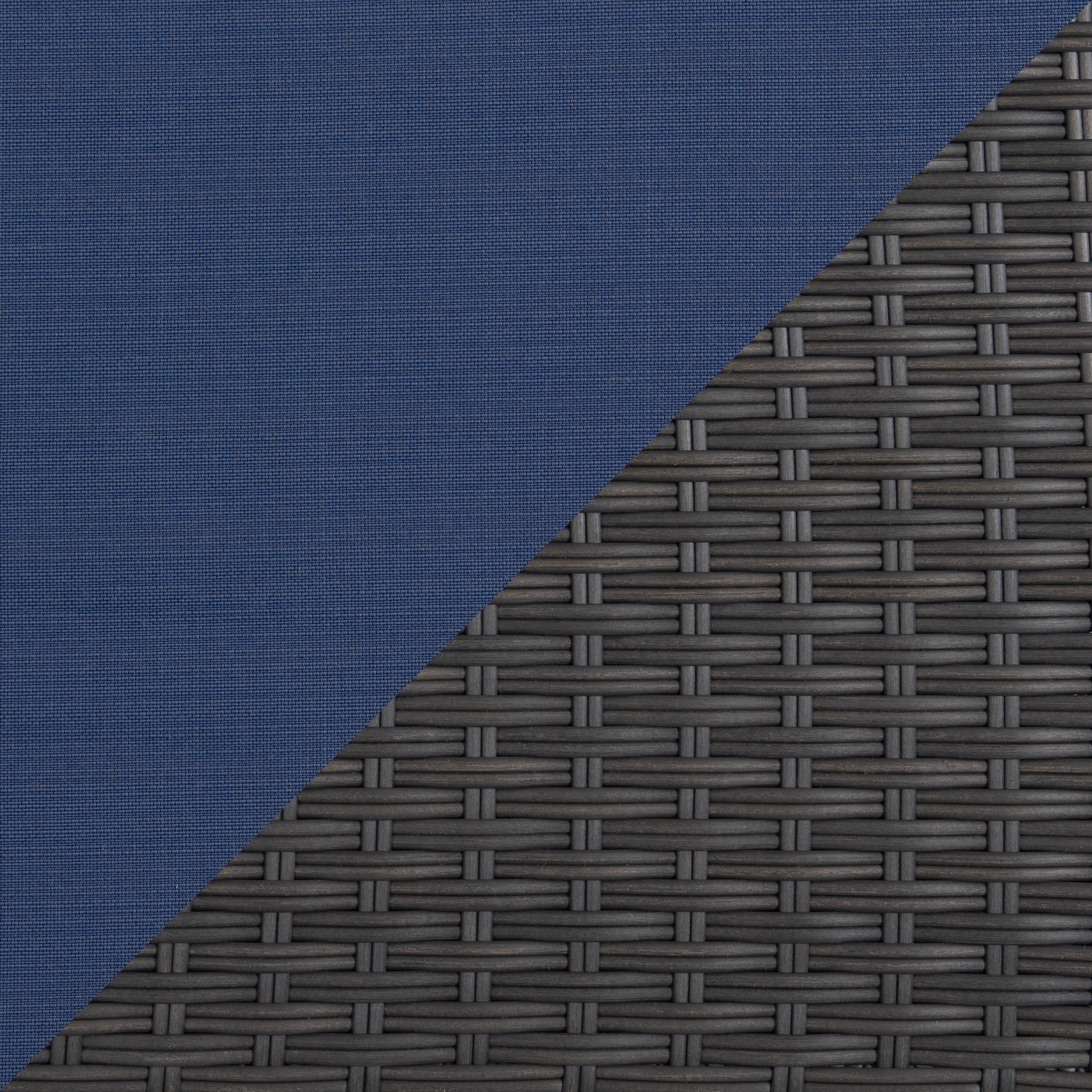 CorLiving Brisbane, canapé d'angle de terrasse en résine tressée antirouille et acier, accoudoir gauche, avec coussins, gris anthracite/bleu marine