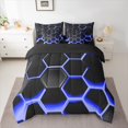 thumbnail image 2 of Manfei Geometric Honeycomb Twin Bedding Sets 7pcs for Boys, Black Blue Bedding Comforter Set, Neon Gradient Hexagon Sheet Sets, Super Cozy Room Decor, 2 of 8