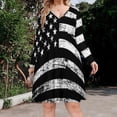thumbnail image 2 of American Flag Black And White Long Sleeve Dresses For Women Vintage Elegant Party Dress Oversized V-neck Dress S-8XL, 2 of 7