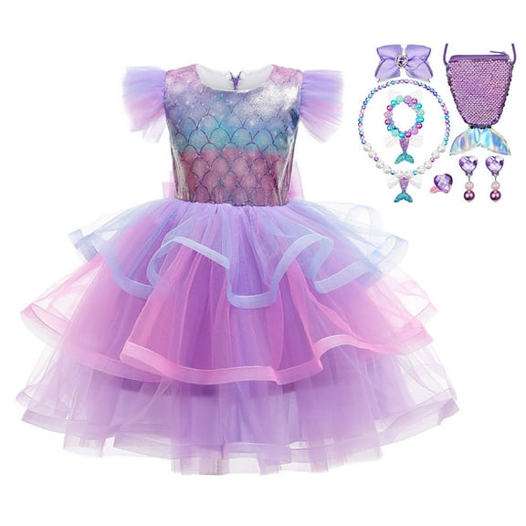 Girls Mermaid Princess Dress Ruffles Halloween Christmas Wedding Outfit