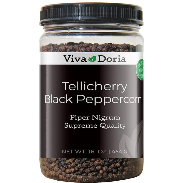 Viva Doria Tellicherry Black Peppercorn, Steam Sterilized Whole Black