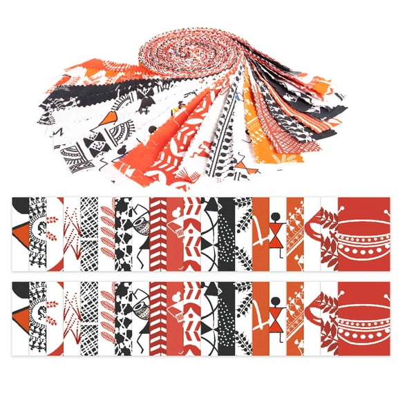 Soimoi 40Pcs Warli Print Precut Fabrics Strips Roll Up 1.5 inches Cotton Jelly Rolls For Quilting - Orange