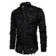 thumbnail image 2 of IROINNID Button Up Shirts for Men Handmade Feather Featured Turndown Shirt Top Blouse,Black, 2 of 4