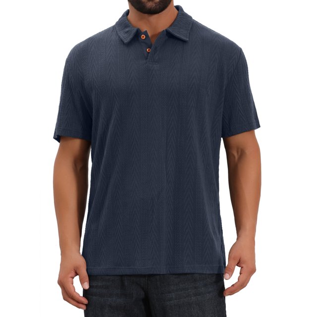 CAMISA POLO DE NEGOCIOS DE MANGA CORTA CON BOTONES Y COLLAR PARA HOMBRE EN TEXTURA JACQUARD M AZUL OSCURO