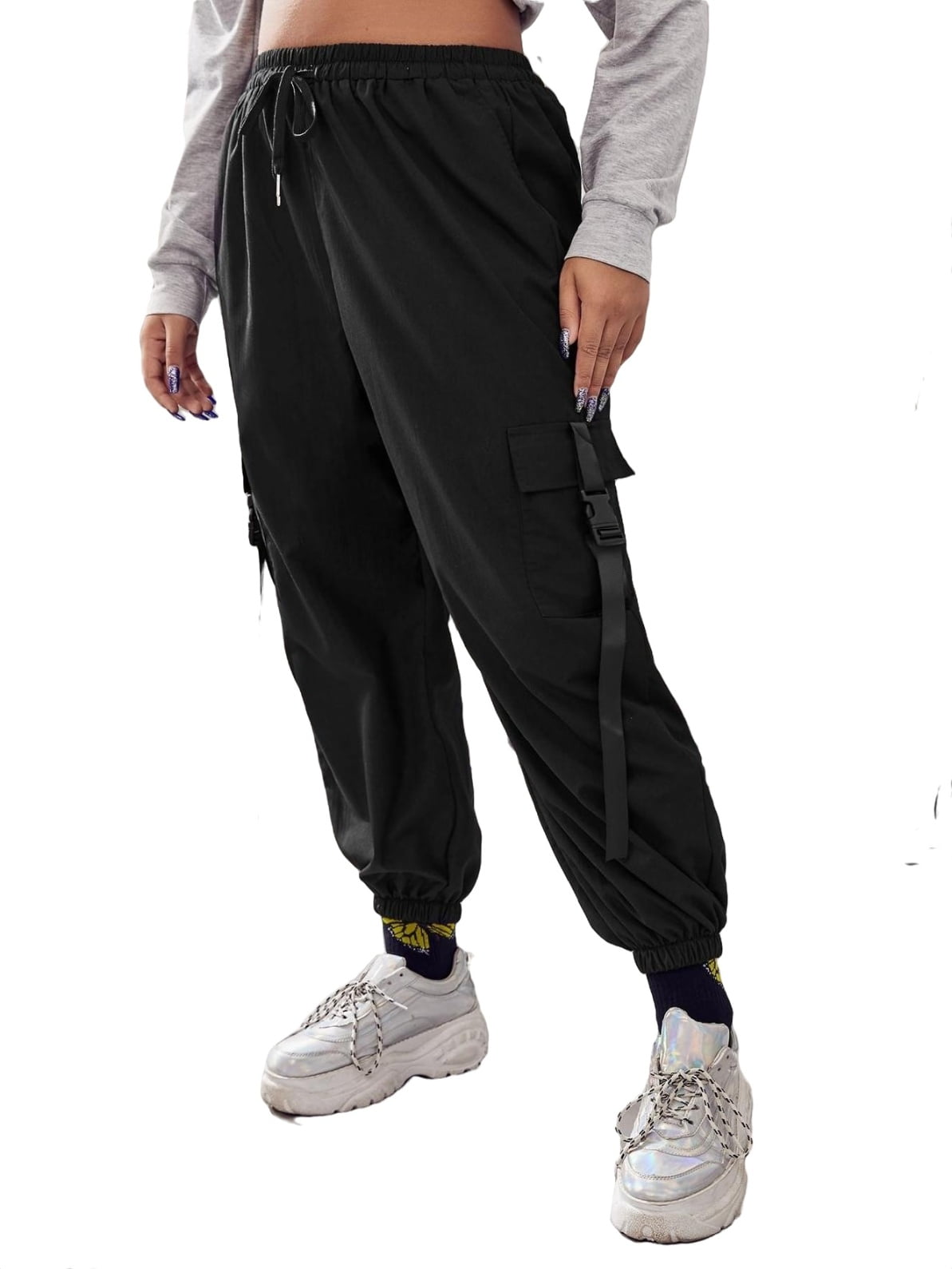 Women's Plus Size Casual Drawstring Waist Knot Front Jogger Workout
