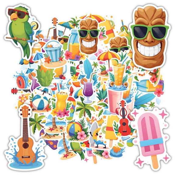 35pcs-50pcs Colorful Hawaiian Stationery Stickers Tropical Kids Stickers DIY Stickers for Luggage Phone
