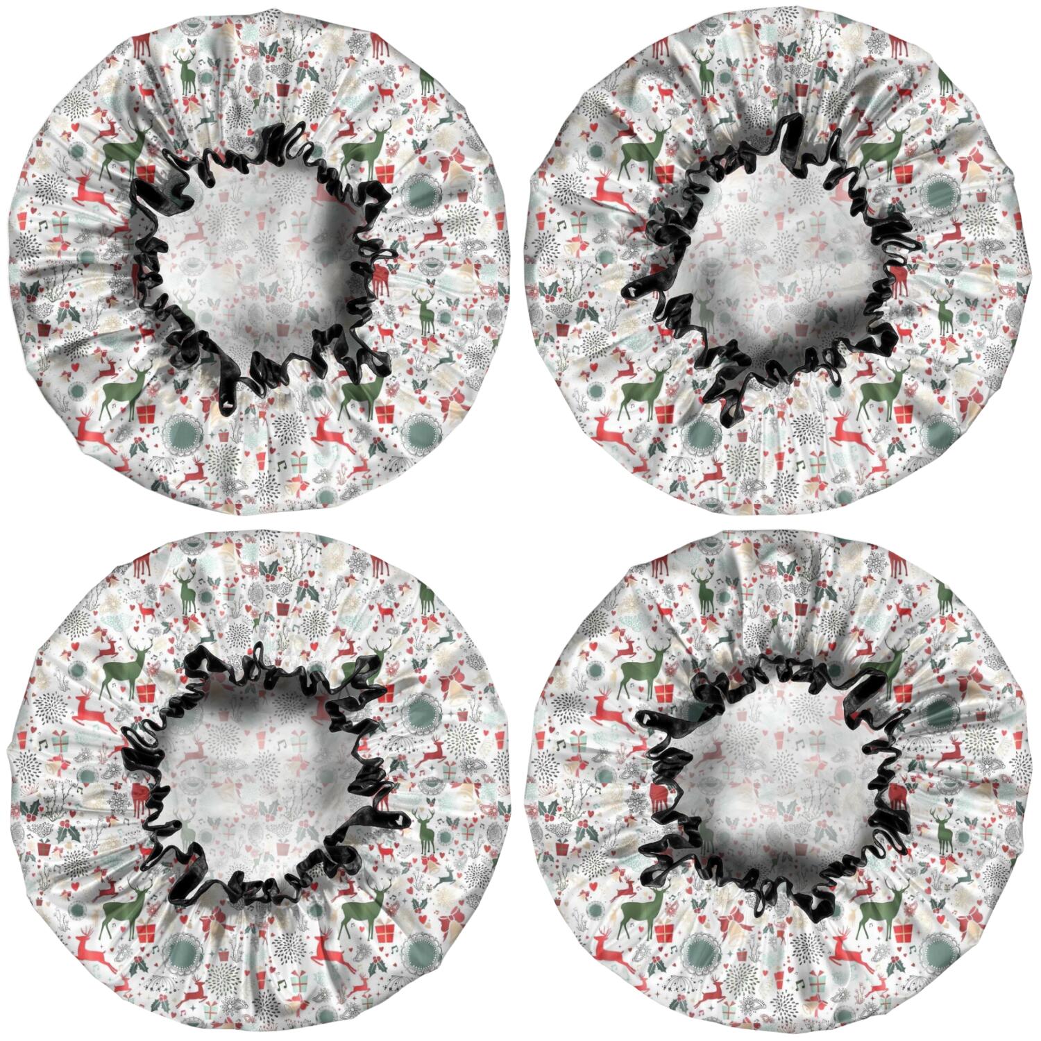Shower Caps,White Christmas Deer and Gift Pattern Waterproof Shower Cap for Women 4 Pieces,Double Reusable Hair Cover for Shower PEVA Elastic Stretch Hem