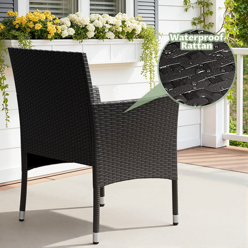 Vineego 4 4PCS Patio Furniture Set Outdoor Conversation Rattan Chairs with Cushion and Loveseat Glass Table for Garden Backyard Porch, Black/ Beige