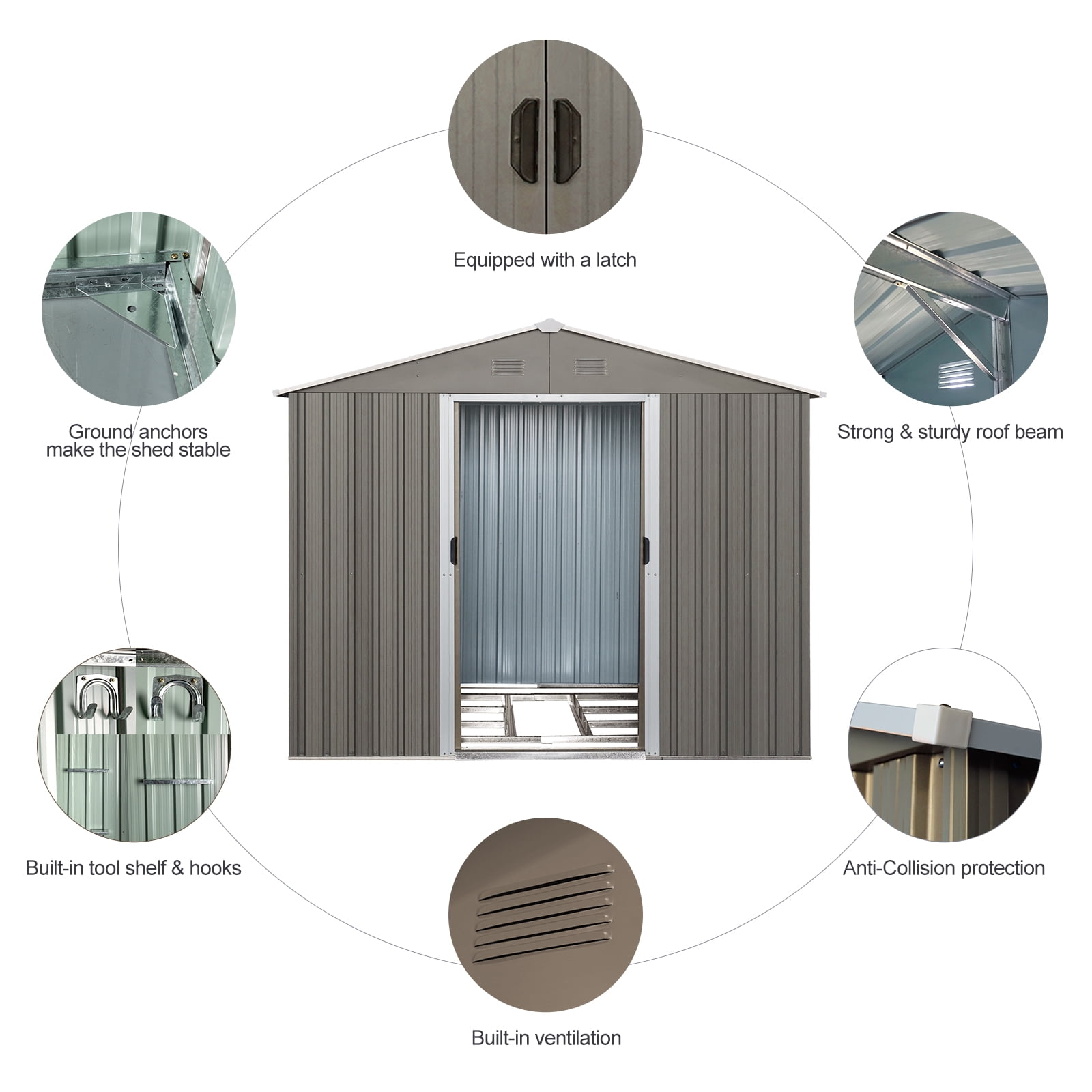 8x10 FT Storage Shed Outdoor Metal Tool Shed Waterproof with Lockable Door Foundation for Backyard Garden Patio Lawn, Gray