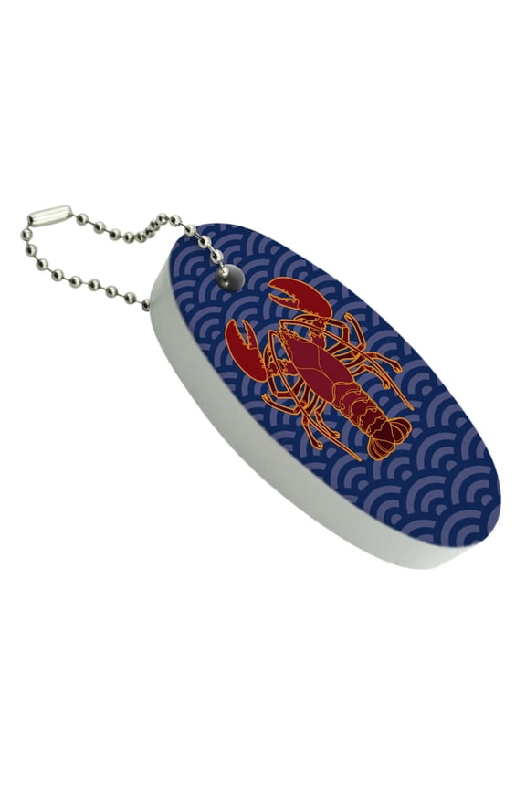 Atlantic Lobster on Blue Waves Floating Keychain Oval Foam Fishing Boat Buoy Key Float