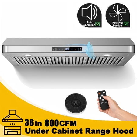36 Inch Under Cabinet Range Hood 800 CFM Touch Gesture Remote Control Stainless Steel Ducted/Ductless 3-Speed Kitchen Stove Vent Hood 3 Air Vents