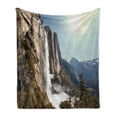 thumbnail image 1 of Yosemite Soft Flannel Fleece Throw Blanket, Yosemite Falls Mountain Sunshine Alpine Trees Dramatic Natural Wilderness Landscape, Cozy Plush for Indoor and Outdoor Use, 60" x 80", Green, by Ambesonne, 1 of 6