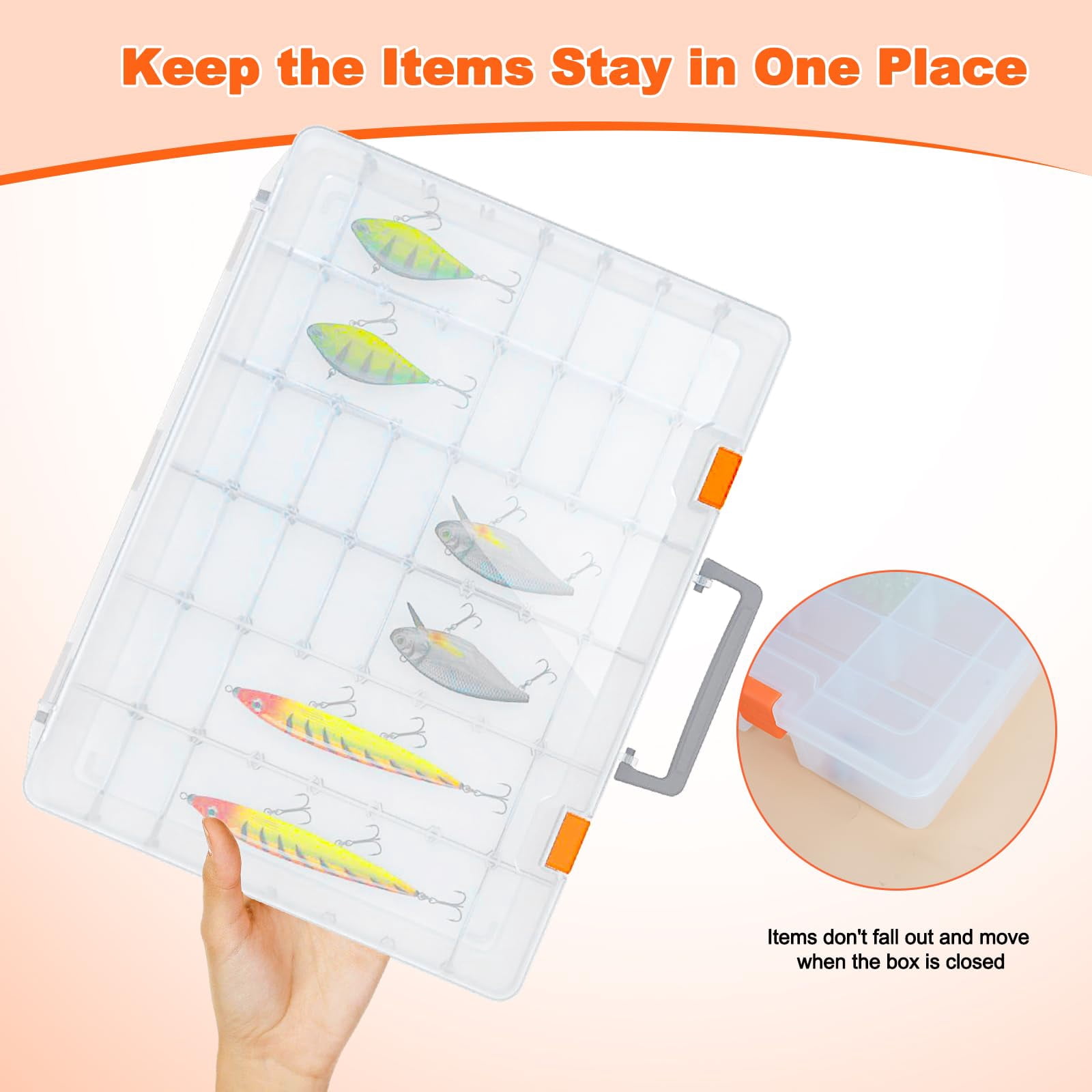 48 Grids Large Plastic Organizer Box With Adjustable Dividers  Beads Storage Containers Compartment Tackle Case For Crafts Hobby Small Parts Fishing Seeds (transparent)
