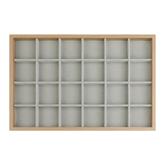 REGALWOVEN Womens' Wood Accessory Trays with Removable Dividers, Accessory Organizer Drawer Light Brown 24 Grid Tray