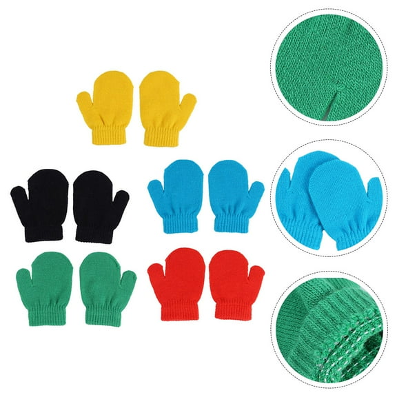 Raindrops 5 Pairs Children Mittens Bulk Red Knitted Acrylic Fibers Breathable Daily Wear
