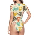 thumbnail image 4 of Daiia Vintage Cup print Women's Crew Neck Short Sleeve Bodysuit Fashion Tops Fit Casual Basic Extender Bodysuit-XX-Large, 4 of 9