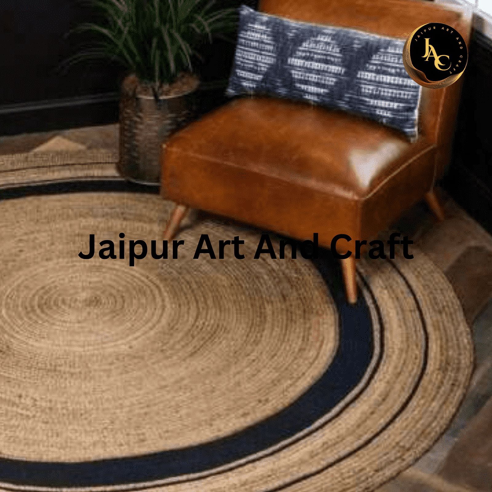 Jaipur Art And Craft Solid Jute Area Rug Handmade Round Natural Reversible Braided Carpet for Floor (5x5 Sq Ft)